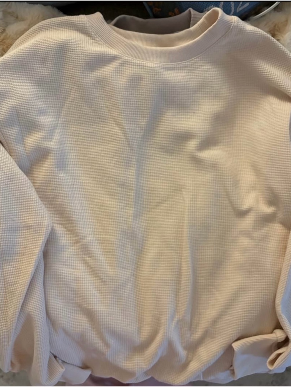 Comfrt Women's Cream Waffle-Knit Crewneck Sweater